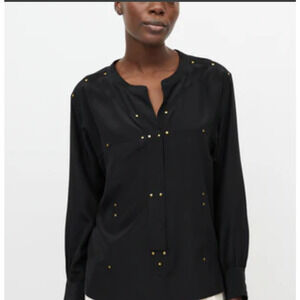 Isabel Marant Black Gold Studded Long‎ Sleeve Blouse Silk Size 36